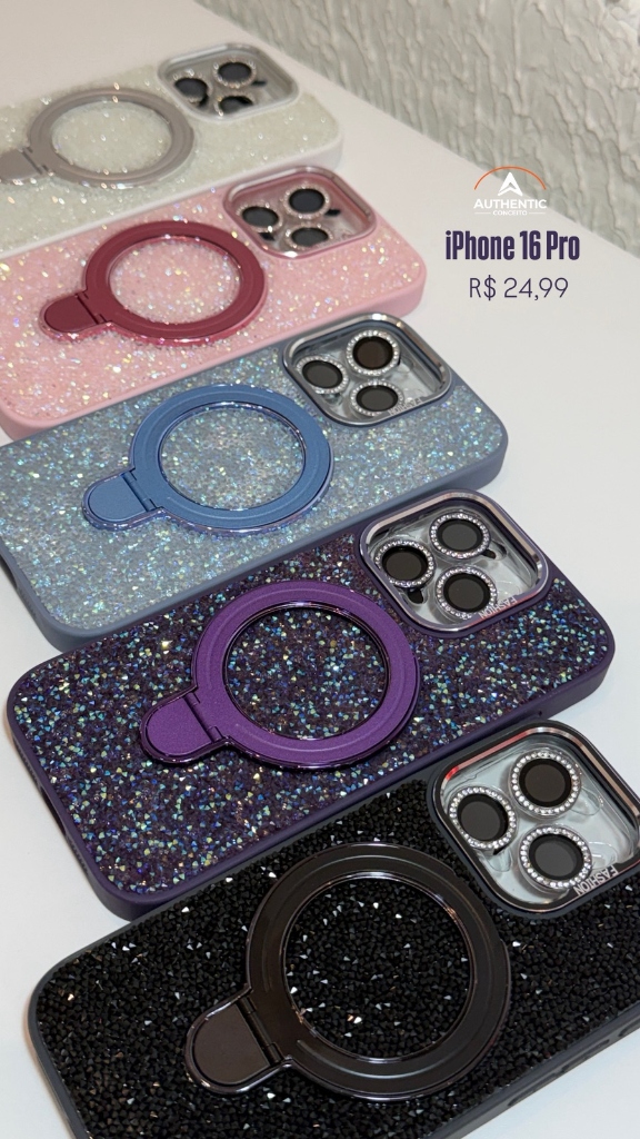 Capa Strass & Suporte Dobrável iPhone 16 Pro